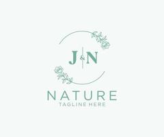 initial JN letters Botanical feminine logo template floral, editable premade monoline logo suitable, Luxury feminine wedding branding, corporate. vector