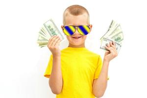 A child with a hundred dollar bill, the gift for my birthday photo