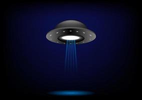 Unidentified flying object on futuristic dark blue background. vector
