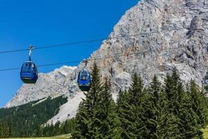 esquí levantar en verano. cable coche. ver desde el montaña. hermosa paisaje. esquí pista en verano. funicular. montañoso terreno. foto