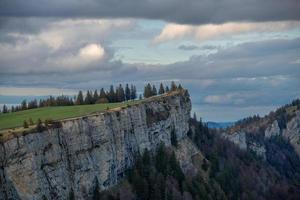 A steep cliff under cloudy sky photo