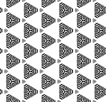 Black and white seamless abstract pattern. Background and backdrop. Grayscale ornamental design. Mosaic ornaments. Vector graphic illustration.