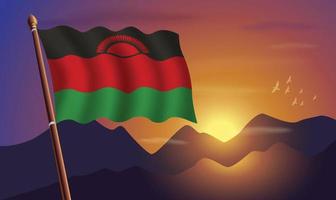 Malawi flag with mountains and sunset in the background vector