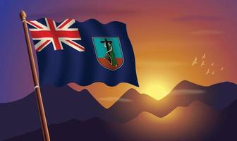 Montserrat flag with mountains and sunset in the background vector