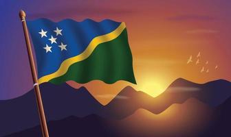 Solomon Islands flag with mountains and sunset in the background vector