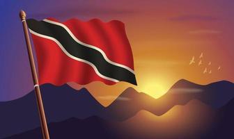 Trinidad and Tobago flag with mountains and sunset in the background vector