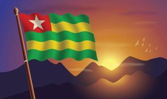 Togo flag with mountains and sunset in the background vector