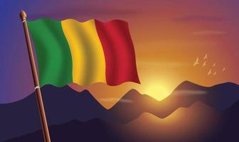 mali bandera con montañas y puesta de sol en el antecedentes vector