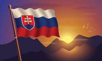 Eslovaquia bandera con montañas y puesta de sol en el antecedentes vector