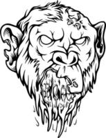 Scary devil monkey monster zombie head outline vector