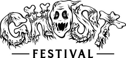 Zombie bone ghost festival word hand lettering text outline vector illustrations for your work logo, merchandise t-shirt, stickers and label designs, poster, greeting cards advertising business brands