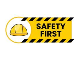 safety first sticker with hard hat concept illustration flat design vector icon