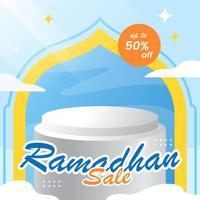 Big sale social media template with blank space podium for product. islamic ramadhan event background concept illustration flat design editable vector eps10