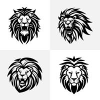 Lion head face logo set silhouette black icon tattoo mascot hand drawn lion king silhouette animal vector illustration