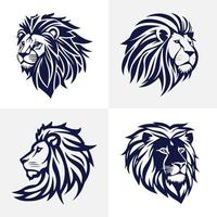 Lion head face logo set silhouette black icon tattoo mascot hand drawn lion king silhouette animal vector illustration