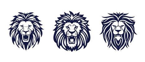 Lion head face logo set silhouette black icon tattoo mascot hand drawn lion king silhouette animal vector illustration