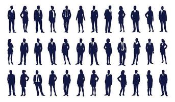 Business people silhouette set business man and woman silhouettes business team meeting background vector illustration