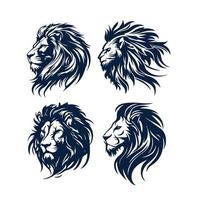 Lion head face logo set silhouette black icon tattoo mascot hand drawn lion king silhouette animal vector illustration