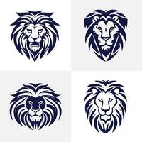 Lion head face logo set silhouette black icon tattoo mascot hand drawn lion king silhouette animal vector illustration