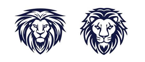 Lion head face logo set silhouette black icon tattoo mascot hand drawn lion king silhouette animal vector illustration