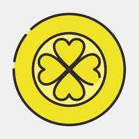 Icon gold coin with clover. St. Patrick's Day celebration elements. Icons in filled line style. Good for prints, posters, logo, vector