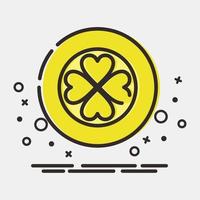 Icon gold coin with clover. St. Patrick's Day celebration elements. Icons in MBE style. Good for prints, posters, logo, party decoration, greeting card, etc. vector