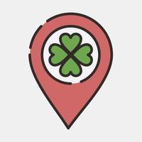 Icon location pin with clover. St. Patrick's Day celebration elements. Icons in filled line style. Good for prints, posters, logo, party decoration, greeting card, etc. vector