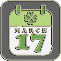 Icon St patrick's day calendar. St. Patrick's Day celebration elements. Icons in embossed style. Good for prints, posters, logo, party decoration, greeting card, etc. vector