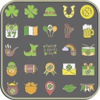Icon set of St. Patrick's Day celebration elements. Icons in embossed style. Good for prints, posters, logo, party decoration, greeting card, etc. vector