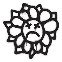 Sunflower emoticon graffiti with black spray paint. vector