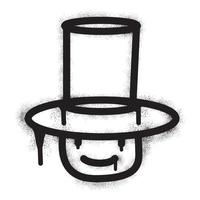 Smiling face emoticon wearing magic hat with black spray paint. Vector illustration