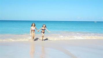 jovem meninas juntos em a de praia video