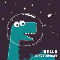 Cute Astronaut dinosaur. Space theme t-shirt print for kids. Creative vector childish background for fabric, textile, nursery wallpaper, poster, card, brochure. and other decoration.