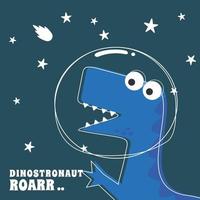 Cute Astronaut dinosaur. Space theme t-shirt print for kids. Creative vector childish background for fabric, textile, nursery wallpaper, poster, card, brochure. and other decoration.