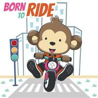 vector ilustración ofcute mono paseo un motocicleta, lata ser usado para camiseta imprimir, niños vestir Moda diseño, invitación tarjeta. tela, textil, guardería fondo de pantalla, póster y otro decoración.