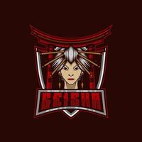 Geisha Mascot Logo. Geisha E-Sport Mascot Logo Design Vector Template Illustration
