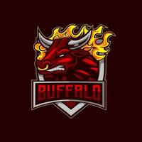 Bull Buffalo Logo. Bull Head Mascot E-Sport Logo Character With Shield For sport and gaming logo concept vector