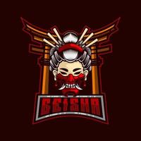 geisha logo. geisha mascota deporte e-sport logo diseño. geisha con hanya máscara samurai guerrero logo modelo vector ilustración