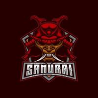Samurai Warrior Mask E-Sport Mascot Logo Design Vector Illustration