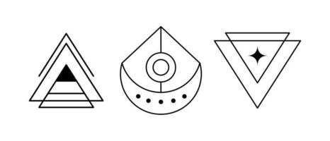 Vector linear esoteric amulets collection. Isolated Crescend and triangle shapes on white background