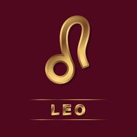 Leo zodiac golden vector sign with gold letters on the dark red background. Isolated vector horoscope symbol for design