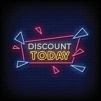 Neon Sign discount today with brick wall background vector