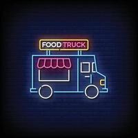 Neon Sign food truck with brick wall background vector