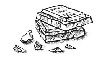 trozos de chocolate blanco y negro, ilustraciones dibujadas a mano. vector