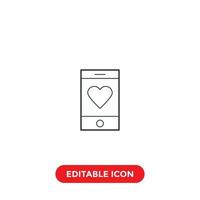 love smartphone editable stroke icon vector