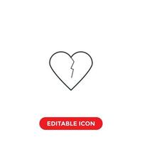 broken heart editable stroke icon vector