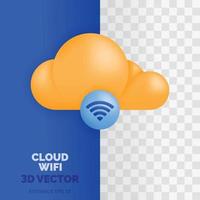 CLOUD WIFI vector illustration in 3d glossy and plastic style. Development of cloud computing technology. Networks and data storage servers.