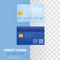 TWO VARIANT CREDIT CARDS vector illustration in 3d glossy and plastic style. For financial and banking purposes such as savings, debt, loans.