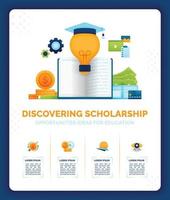 Vector illustration of discovering scholarship opportunities ideas for Future Learning. Scholarship Support in Building Education System. Can use for ad, poster, campaign, website, apps, social media
