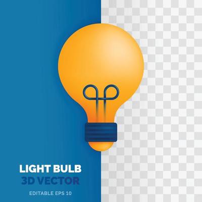 LIGHT BULB vector illustration in 3d glossy and plastic style. For motivation or inspiration purposes in education, business or finance.